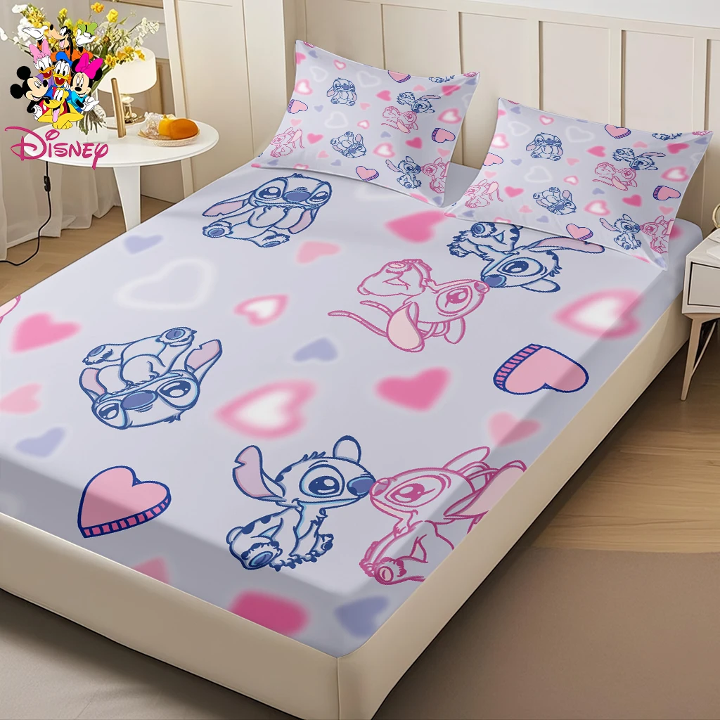 2/3 قطعة ديزني غرزة القلب المجهزة ورقة مجموعة الوردي والأزرق الكرتون طباعة مرونة المجهزة غطاء مرتبة ، مقاومة للتجاعيد