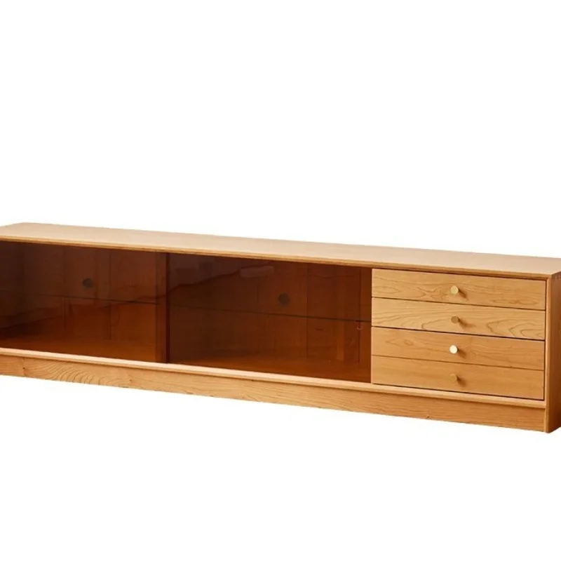 

Cherry wood TV cabinet Home living room Simple Japanese all solid wood floor locker Modern small apartment furniture