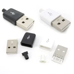 10Pcs 4 Pin USB 2.0 Type A Male Plug Connector diy Socket With Black White Plastic Cover USB  Type-A Soldering for repair DIY t1