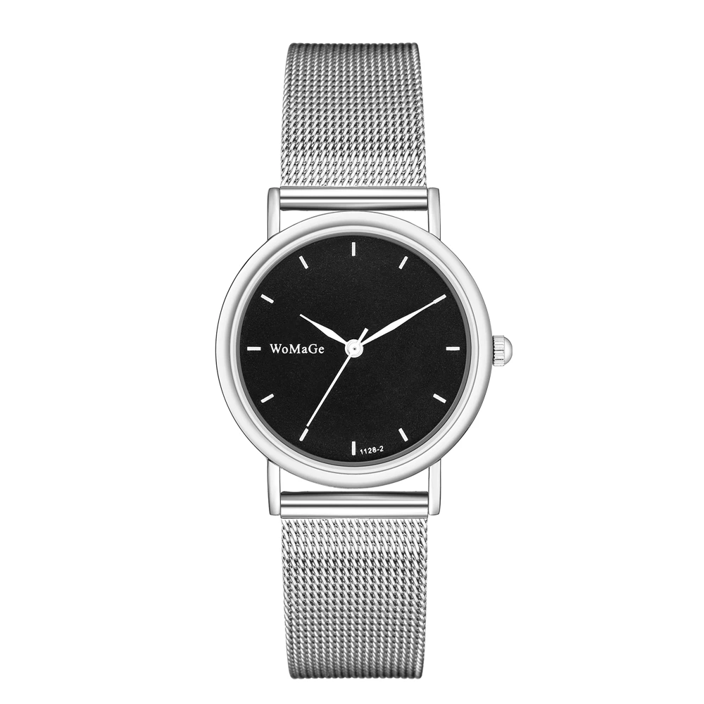 5pieces/set Trendy silver mesh steel quartz women wrist watch