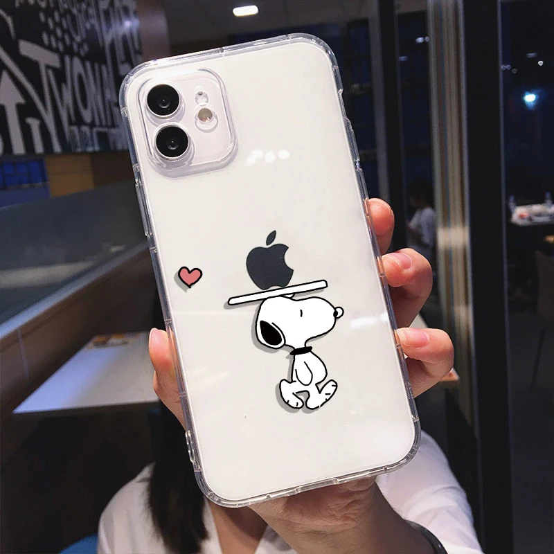 S-Snoopy Cute Cartoon Transparent Phone Case For iPhone 16 15 13 12 11 Pro Max Xr Xs Max 14 Plus 8 Plus Case Cute Soft Cover Y2k