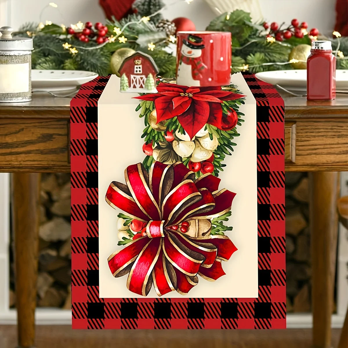 

Рождественский венок Цветочный дизайн Льняные дорожки для стола Украшения для столовой Прочные дорожки для обеденного стола Украшения Navidad