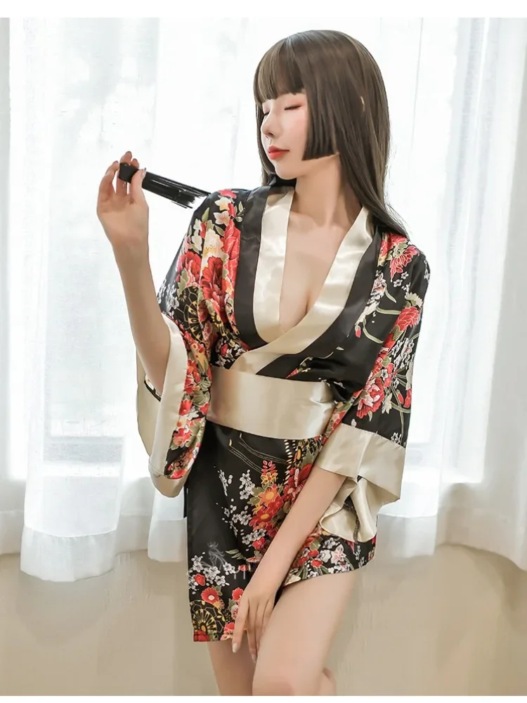 

2025 Japanese Kimono Red Uniform Cosplay Sexy Lingerie Waist Belt Pajama Temptation Costumes Pajamas For Women Underwear