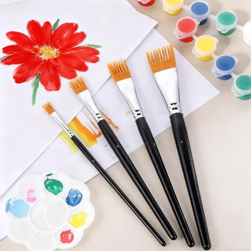 4Pcs Serrated Paint Brushes Set, Watercolor Oil Painting Leaf Landscape Art Brushes for Artists & Students