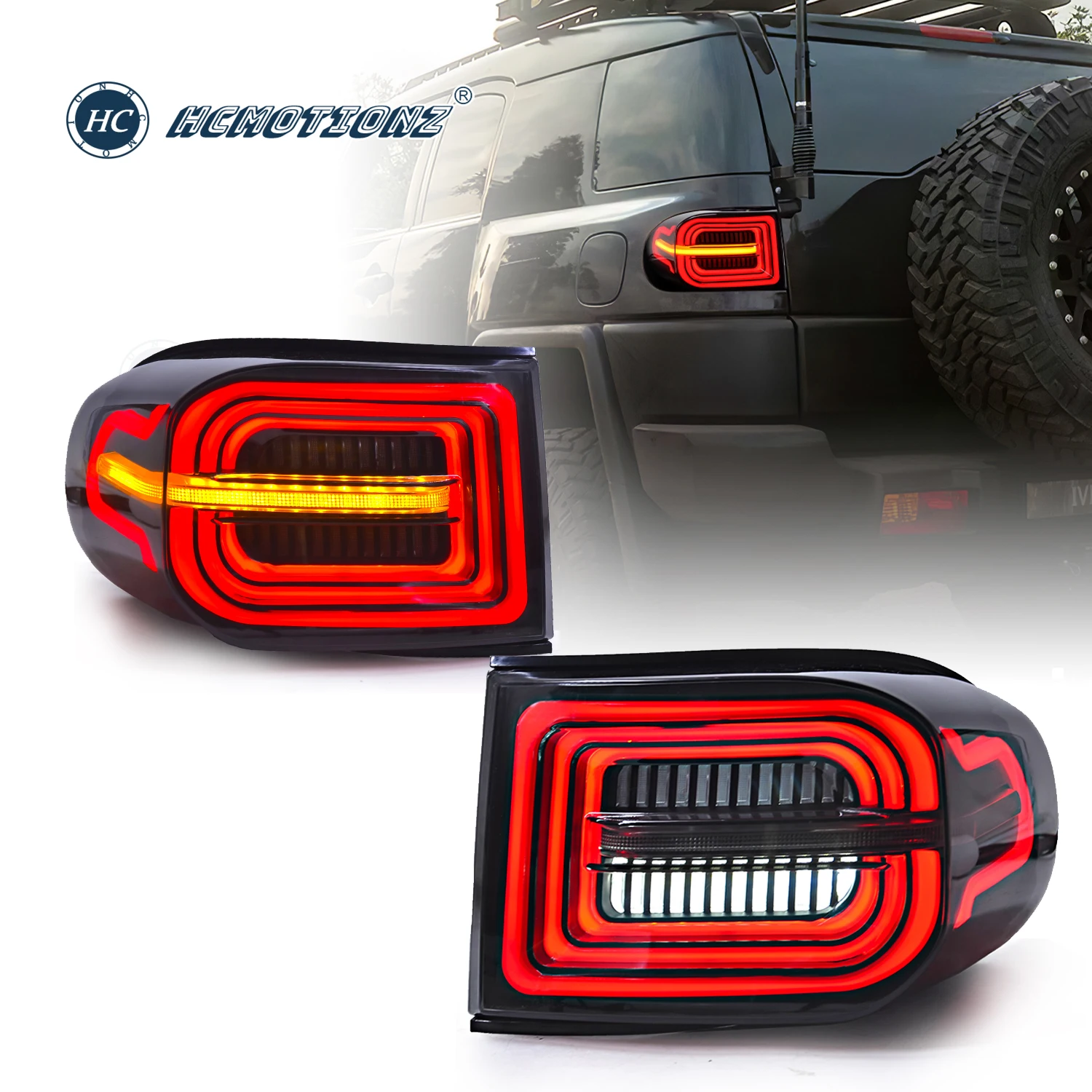 HCMOTIONZ LED Rear Lights for Toyota FJ Cruiser 2007-2015 Start UP Animation DRL Smoked 2PCS Tail Lamps Assembly