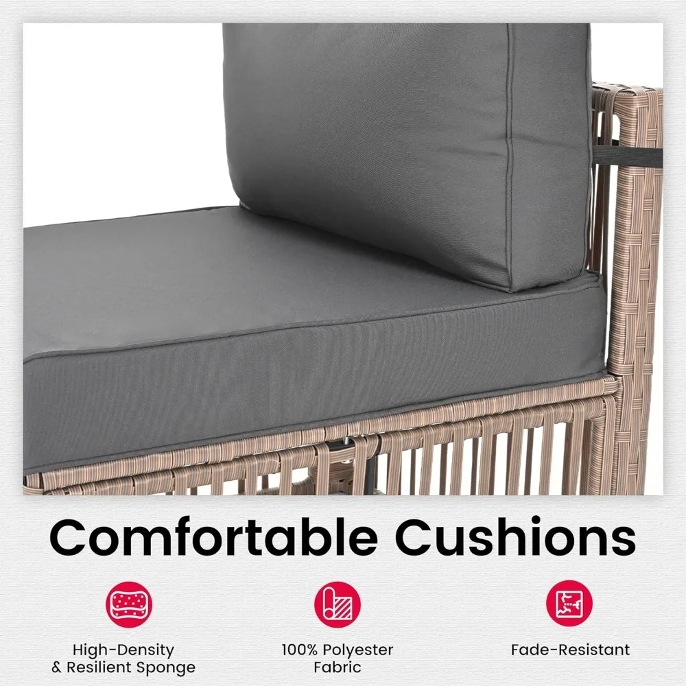 Outdoor Wicker ajustável Mobília do pátio Set, All-Weather PE Rattan Combinação Set, 7 Pcs