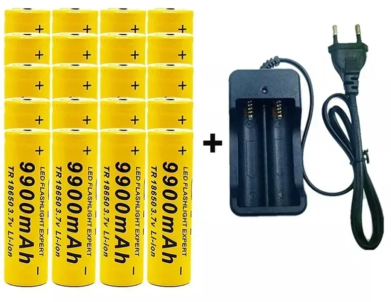 2024 New 18650 Lithium Battery 9900Mah 3.7V Widely Used: Flashlight, Radio, MP3 Player, Rechargeable Battery+Charger