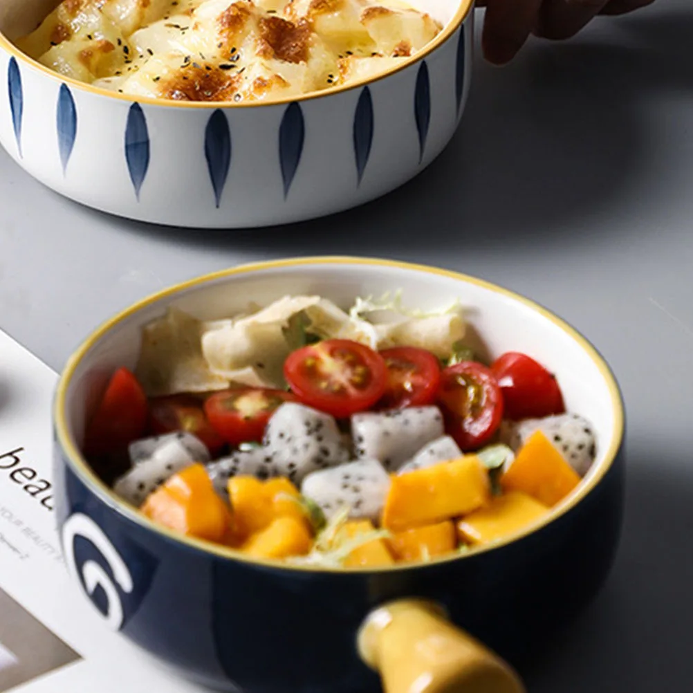 

Household Ceramic Baking Bowl Round Smooth Surface Multiuse for Baking Salad Dessert Fruit Serving Ceramic Bowl