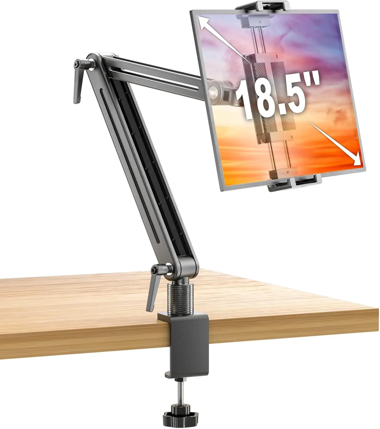 Adjustable Portable Monitor Stand for 15.6" Screens, 360 Rotating Base with Bed Clamp Mount, Compatible with iPad and Tablets