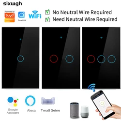 SIXWGH-interruptor de luz inteligente para el hogar, dispositivo con WiFi, neutro/sin cable neutro, táctil de pared, Compatible con Google Home y Alexa