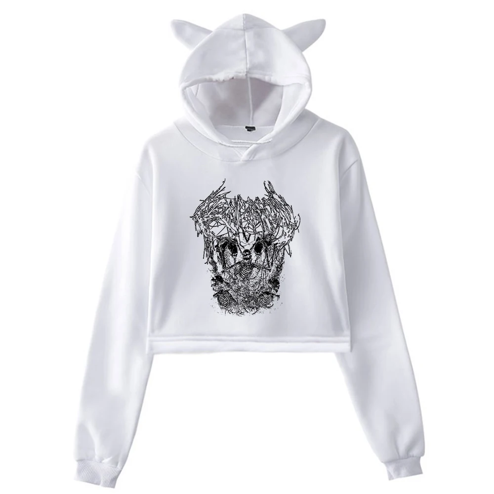 Ken Carson Death Mosh Pullover A Great Chaos Album 2024 Tour Cat Ears Hoodie Long Sleeve Female Crop Top Women's Clothes