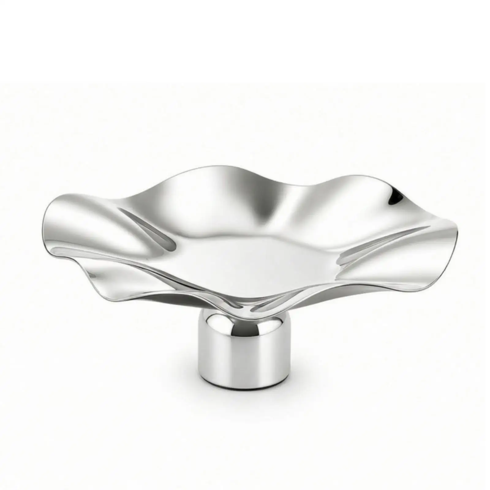 Stainless Steel Flower Edge Platter Pedestal Stand for Elegant Serving of Appetizers Desserts Fruits and Organizing Small Items