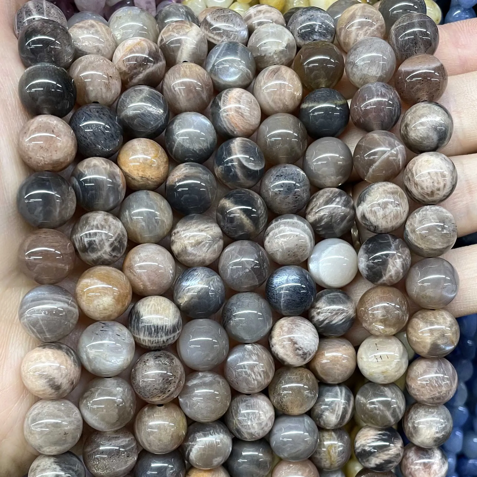 6 8 10MM Natural Black Sunstone Moonstone Round Loose Spacer Gems Beads For Jewelry Making DIY Bracelet Necklace Accessories