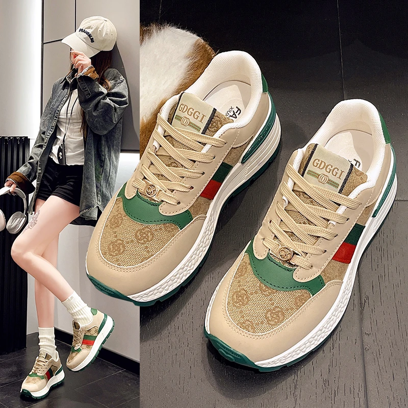 

Women's Vulcanized Shoes Lace-up Camellia Platform Sole Forrest Gump Shoes Leisure Spring New Fashion Trend Zapatillas De Mujer