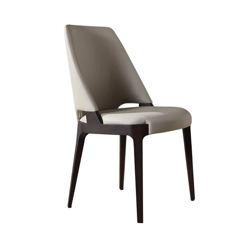 High-end nappa leather chair light luxury restaurant home chair modern simple ash wood smoke color solid wood dining chair