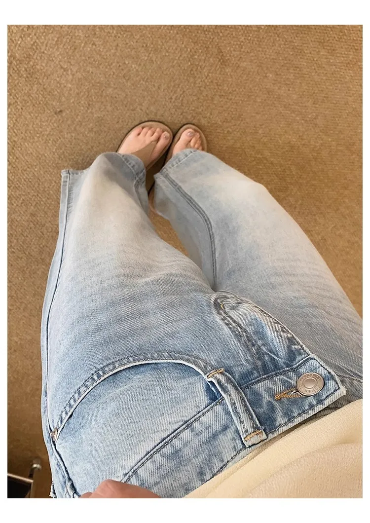 Celana Kaki Lebar Wanita Tencel Denim Pinggang Tinggi Longgar Lembut Ringan Nyaman Jeans Musim Panas