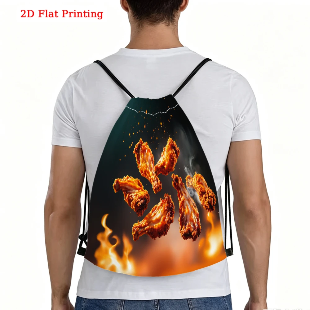 2D Printed Grilled Chicken Wings Drawstring Backpack Fitness Sports Outdoor Travel