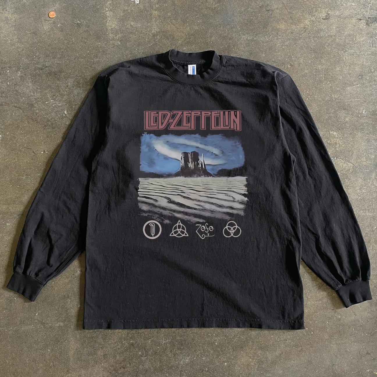 Heavyweight 300g Pure Cotton Long Sleeve T-Shirt Couple Style Versatile Miao Landscape Retro American Vintage Story Tang Top