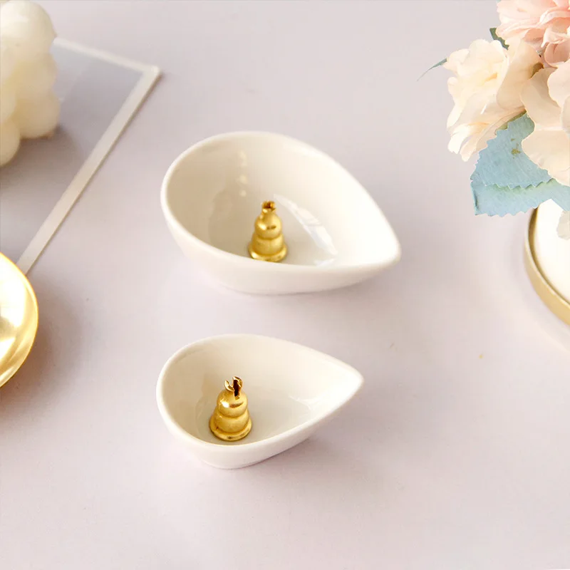 Ceramic White Incense Holder, Water Drop Shape, Desktop, Mini, Small, Chinese Style, offering, Modern, Simple