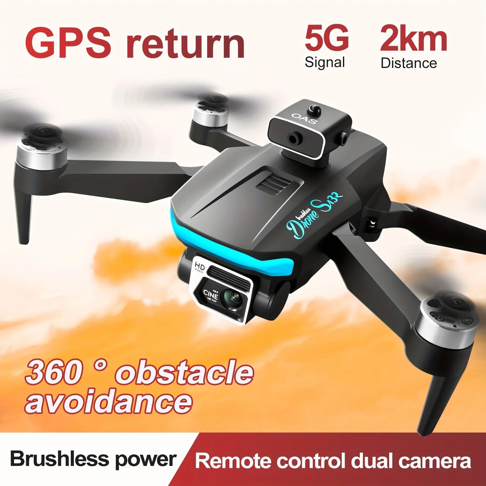 GPS Positioning Drone Professional Grade S132 Brushless Motor, Intelligent Obstacle Avoidance Optical Flow Positioning, ESC WIFI