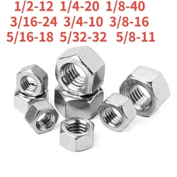 1/2-12 1/4-20 1/8-40 3/16-24 3/4-10 3/8-16 5/16-18 5/32-32 5/8-11Anglo American UK US Standard Hex Hexagon Nuts Stainless Steel