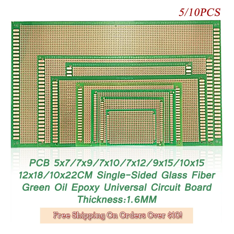 5/10PCS Single-Sided Green Oil Epoxy Board Glass Fiber Universal PCB Board 5x7/7x9/7x10/7x12/9x15/10x15/12x18/10x22CM