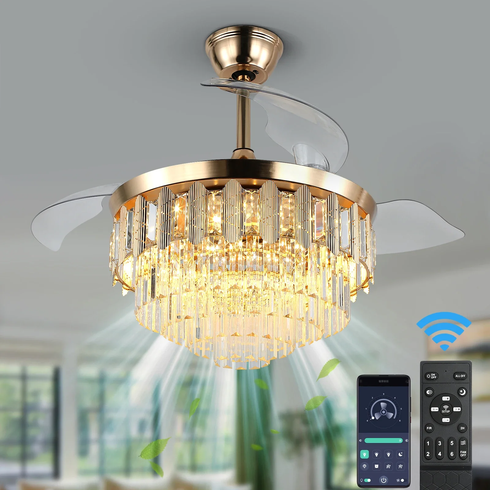 GreeLustr Modern Ceiling Fan With Led Light  Smart APP Remote Contro Reversible BLDC Intelligent Fandelier Lamp Indoor Fixture