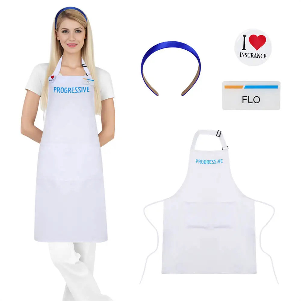 

Progressive Flo Apron Cosplay Costume Halloween Roleplay Outfits Party Dress White Rose Red