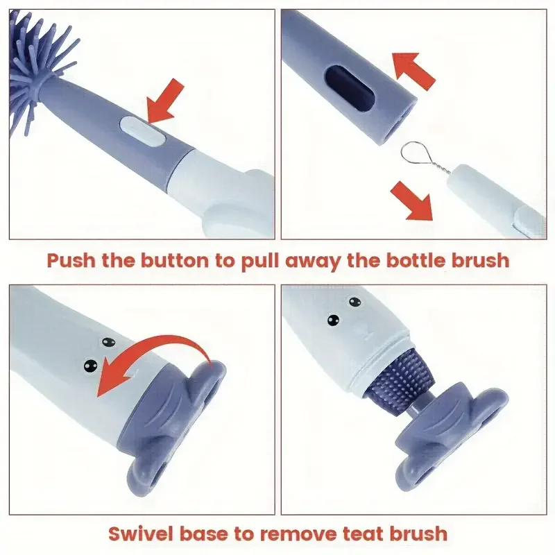 Bottle Brush Tea Cup Multifunctional Standing Brush Food Grade Silicone Nipple Brush Set Cup Brush Three-in-one Straw Brush Spon