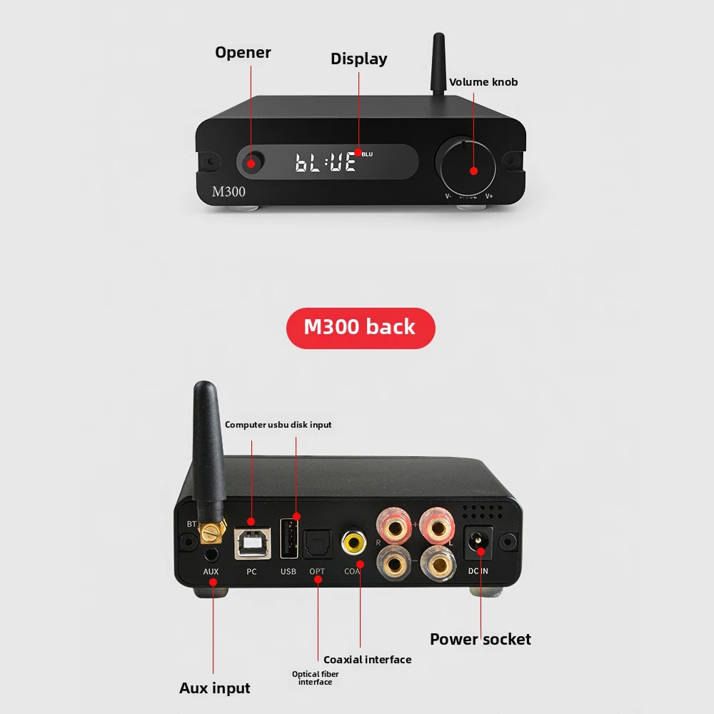 USB Digital Amplifier, Home Bluetooth High-Power Amplifier Bluetooth 5.0 LDAC Audio Decoder High Power Fiber Coaxial Audio Input