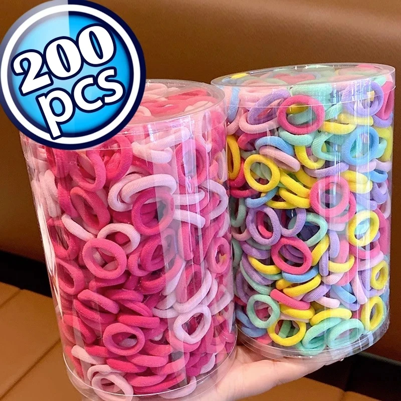 200PCS หญิงสาวที่มีสีสันไนลอนผมวงยืดหยุ่นผมหางม้าถือผมขนาดเล็ก Tie ยาง Scrunchie อุปกรณ์เสริมผม