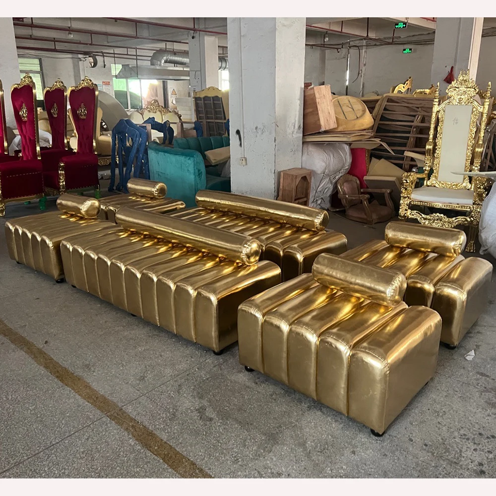 Comfortable custom order wedding furniture gold color leather wedding lounge sofa couch