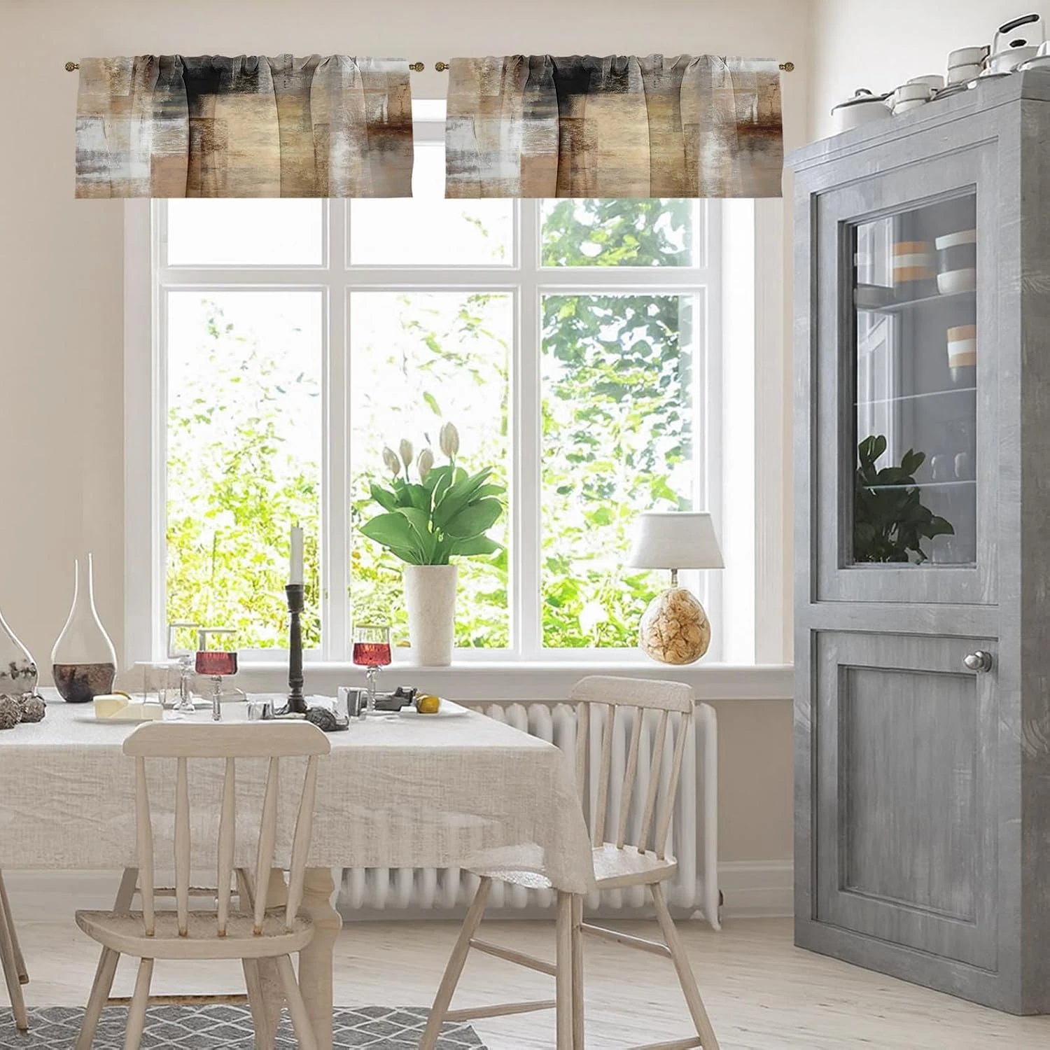 4 Pack Valances Window Treatments, Modern Art Blackout Drapes Adjustable Curtain for Windows Living Room Kitchen Over Sink