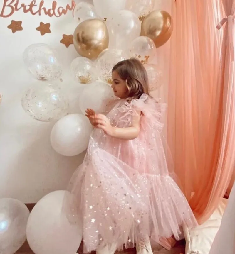 Robe de demoiselle d'honneur rose pour mariage, col rond, taille haute, tenue de gâteau Tutu Chi, robe d'anniversaire pour bébé fille, nouveau, 1-14T