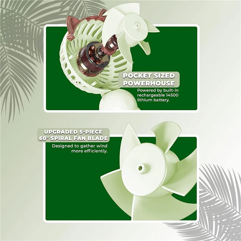 مروحة محمولة باليد مع أذني القط ، مروحة صغيرة مع بطارية USB قابلة لإعادة الشحن ، مروحة صغيرة قابلة للطي ، خضراء