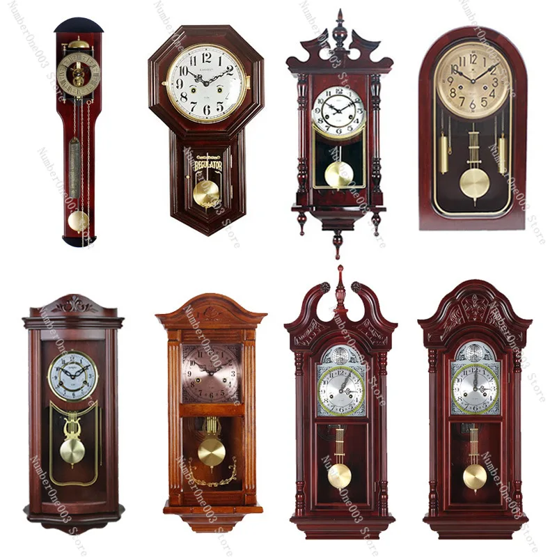 

New Chinese Style Antique Wall Clock Living Room High-end Feng Shui Solid Wood Mechanical Table Clock Stop Alarm North Star