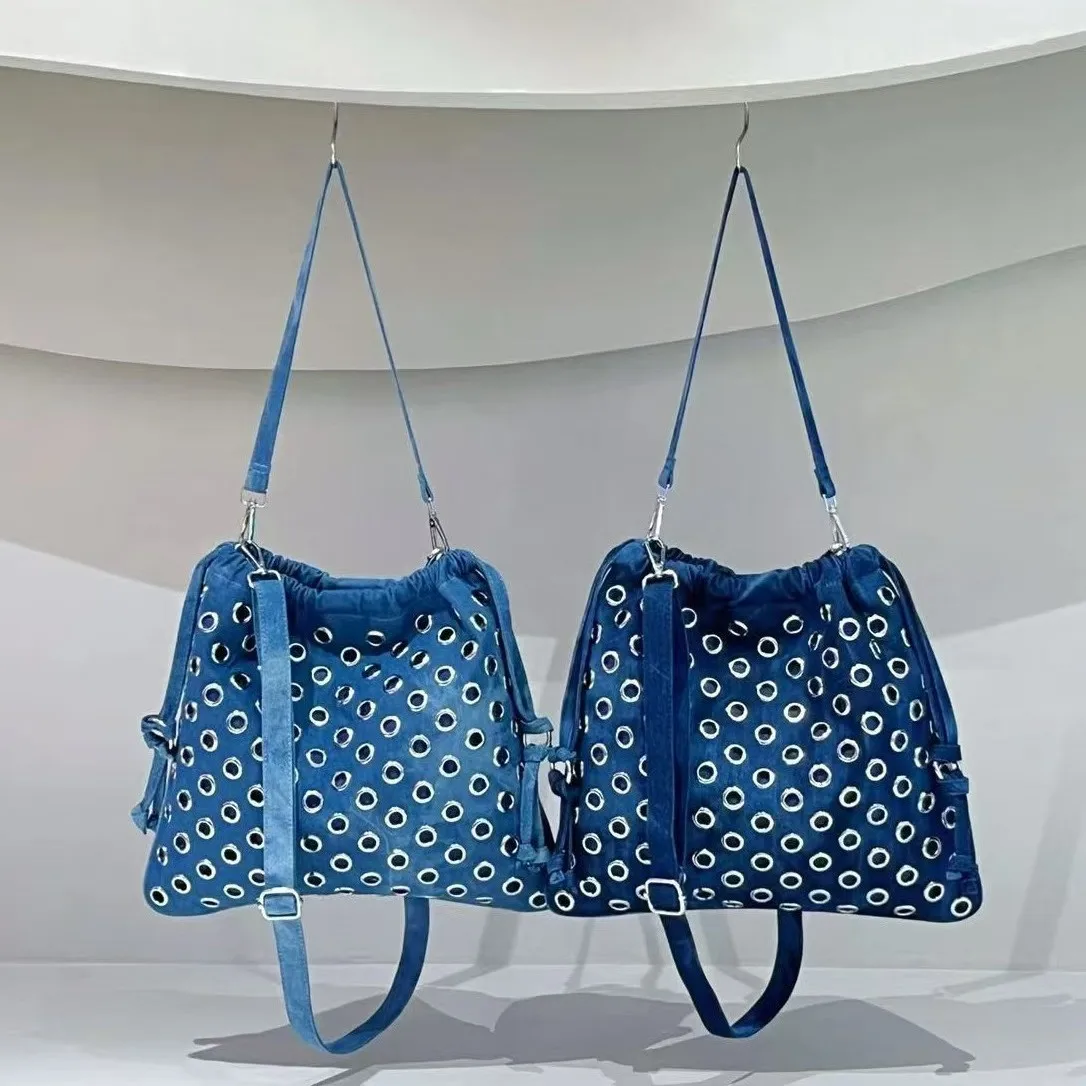 

Новый нишевый дизайн, джинсовая сумка с вырезами, модная женская сумка на одно плечо, большая вместительная сумка-тоут