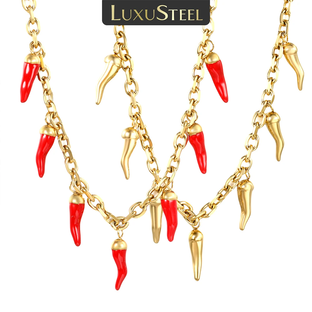 LUXUSTEEL Fashion Drip Oil Red Chili Pepper Chain Pendant For Women Lady Stainless Steel Golden Female Necklace Jewelry Gift