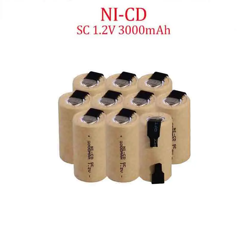 

Screwdriver Electric Drill SC Batteries 1.2V 3000mAh Sub C Ni-Cd Rechargeable Battey With Tab Power Tool NiCd SUBC Cells