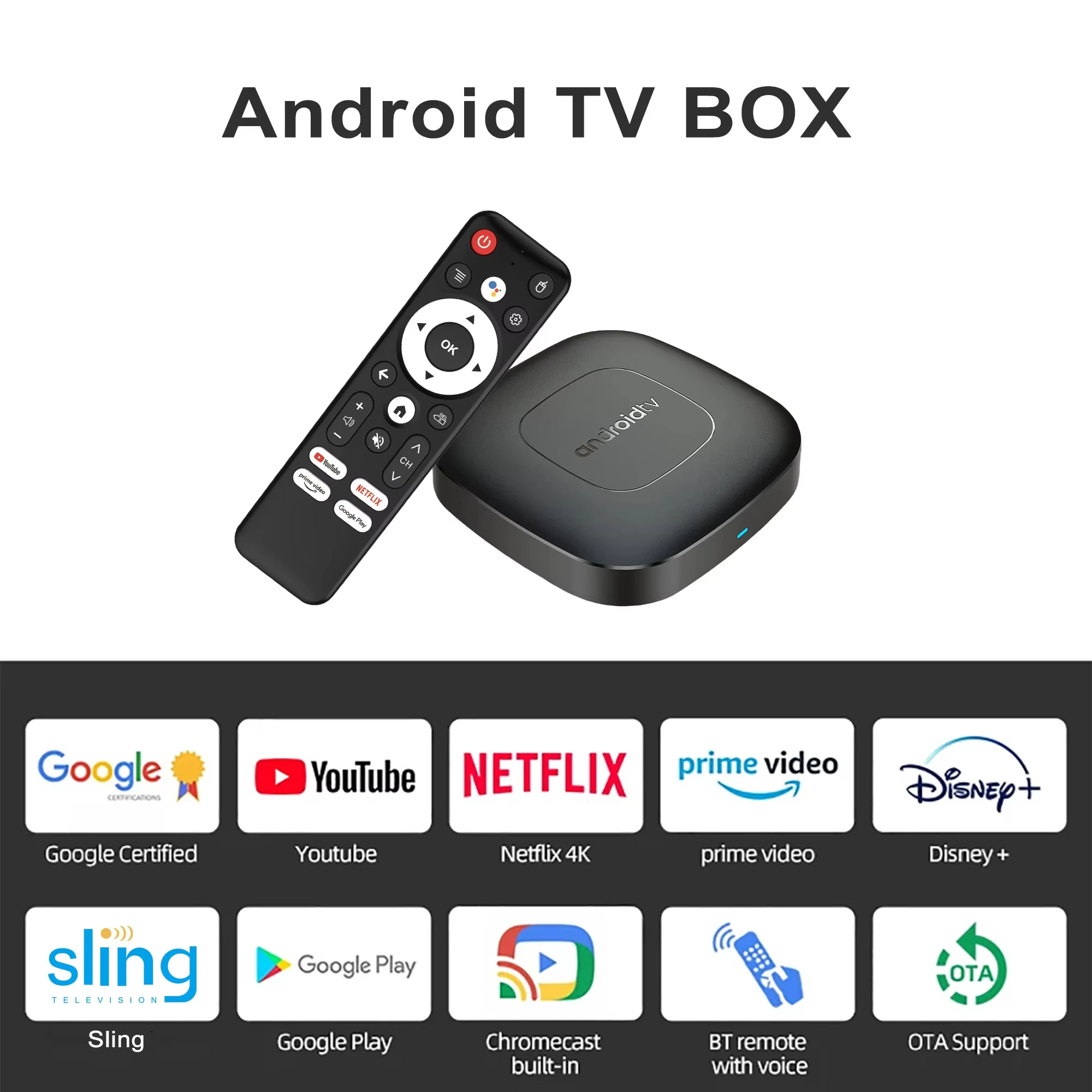 Android 14 T1 Smart TV Box Allwinner H313 8G+128GB ROM WiFi Doble (2.4G/5G) Bluetooth 5.4 YouTube Google Voice Media Player