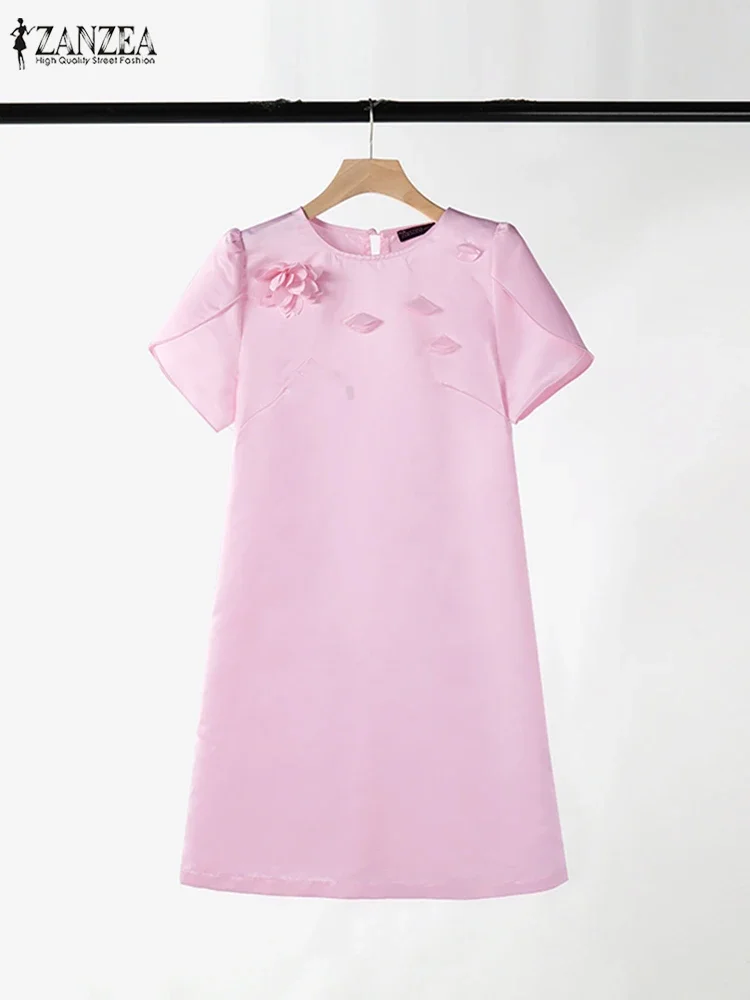 Abito estivo da donna 2025 ZANZEA Moda manica corta da lavoro per feste Vestito estivo Elegante club al ginocchio Abito elegante Abiti a fiori 3D