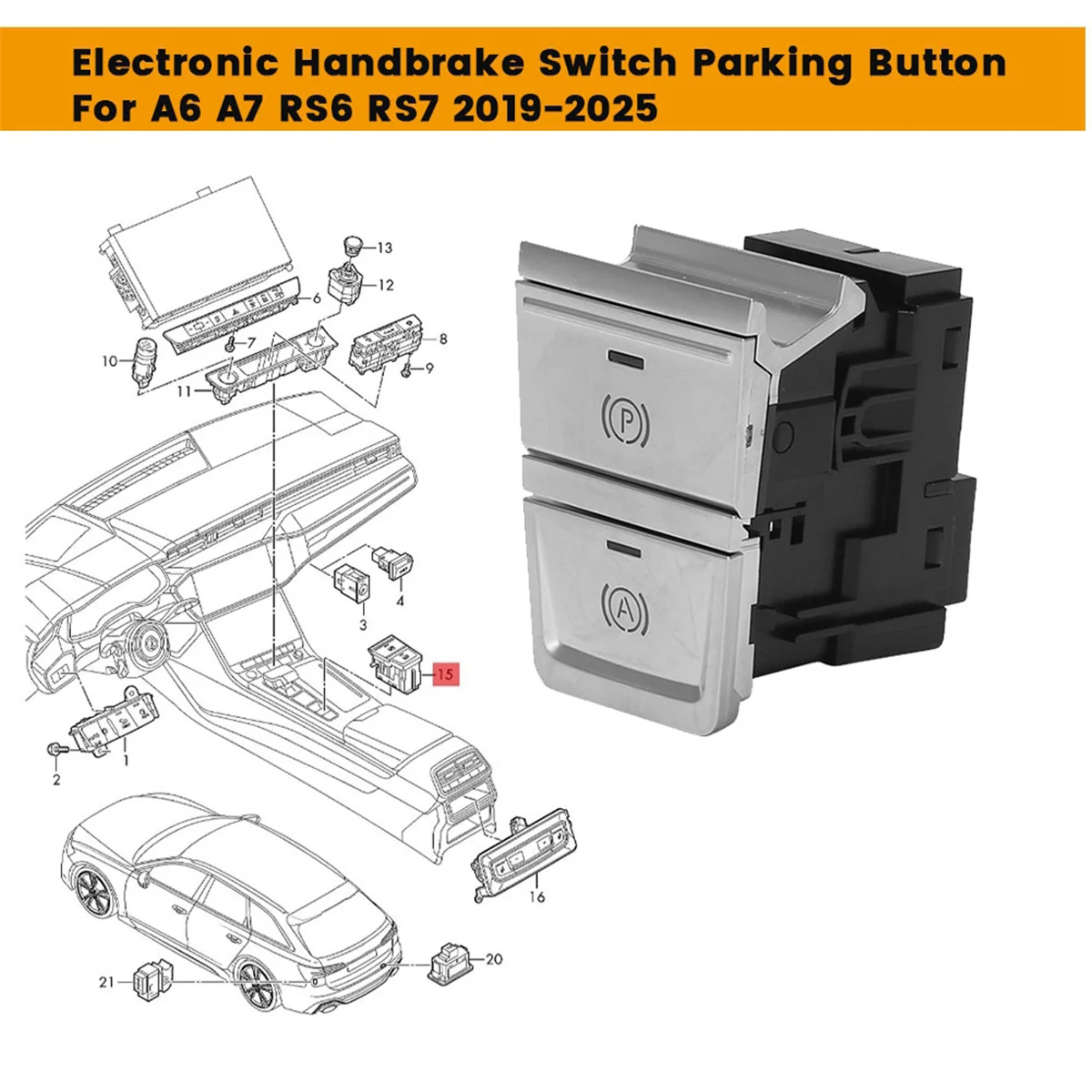 Car Console Electronic Handbrake Switch 4K0927225B for A6 A7 RS6 RS7 2019-2025 Parking Multi-Function Button