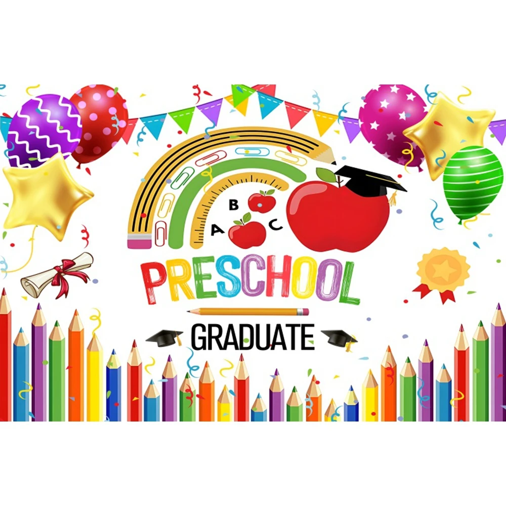 Graduation Ceremony Backdrop Pencil Classroom Preschool Kindergarten Graduate End of School Student Party Photography Background