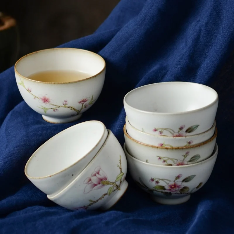 Jingdezhen Full Hand Painted Plum Blossom Kung Fu Tea Set Ru Ware Can Gracked Glaze Teacup Scent of Plum Blossom Flower Figure T