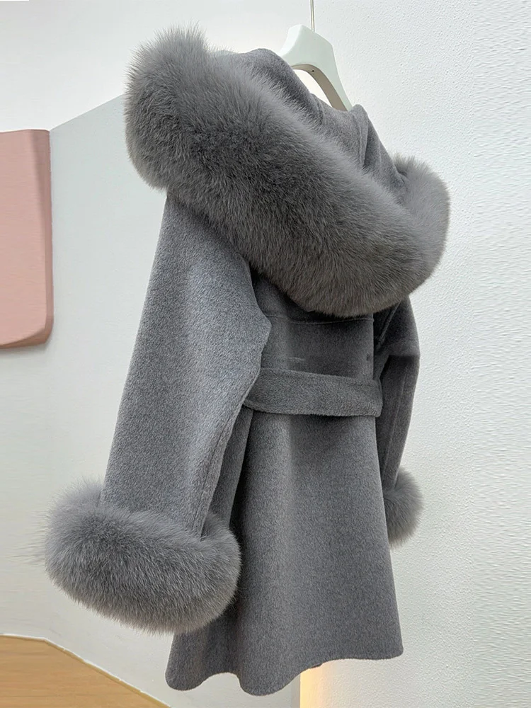 Tossy Female Fur Feather Hoodie Overcoat Lace-Up Pocket Lapel Long Sleeve Loose Cardigan jacket Winter Warm Faux Fur Outwear New