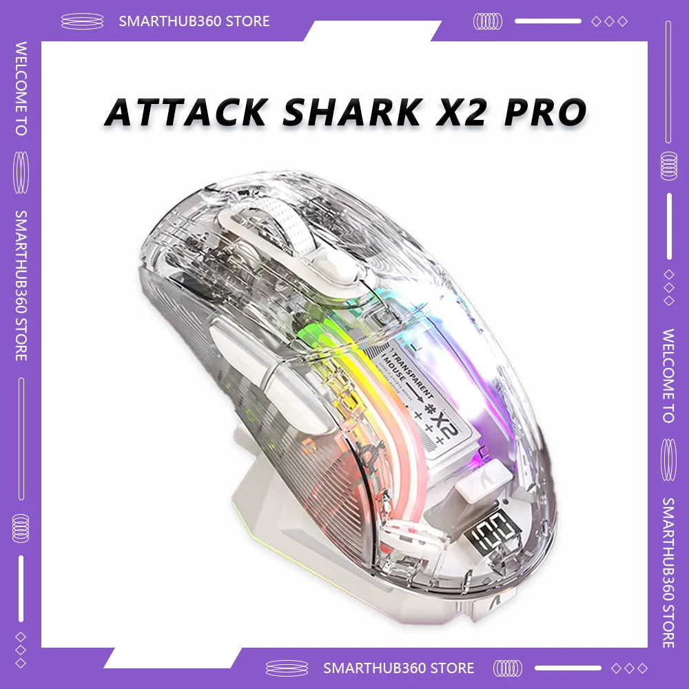 Attack Shark X2 Pro Gaming Mouse Wireless Bluetooth Tri-Mode Magnetic Charging Mouse RGB Backlight Customize 2.4G Wireless Mouse