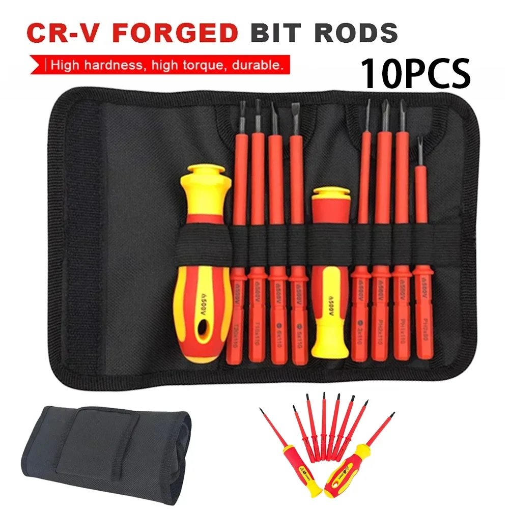 10Pcs 교환 가능한 블레이드 VDE 절연 스크루 드라이버 세트 케이스 자기 500V 가정 및 전문 사용 전기 도구