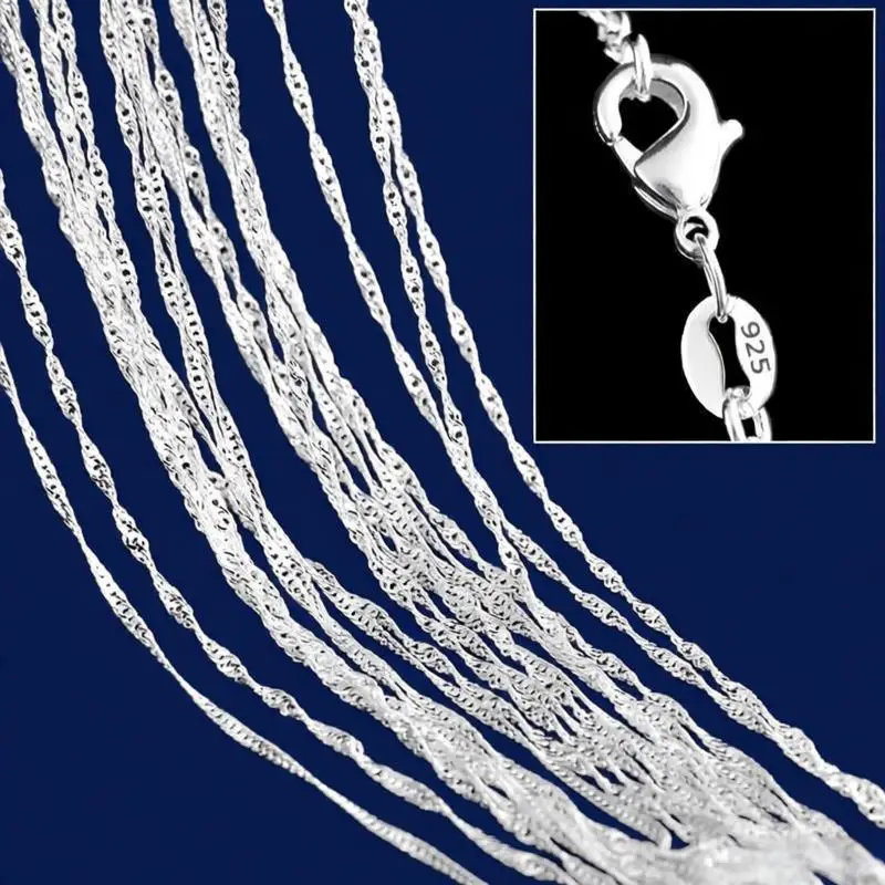 정품 925 스털링 실버 물결 체인 목걸이, 남성 쥬얼리 제작 액세서리, 1.6mm 체인, 16-30 인치, 5 개