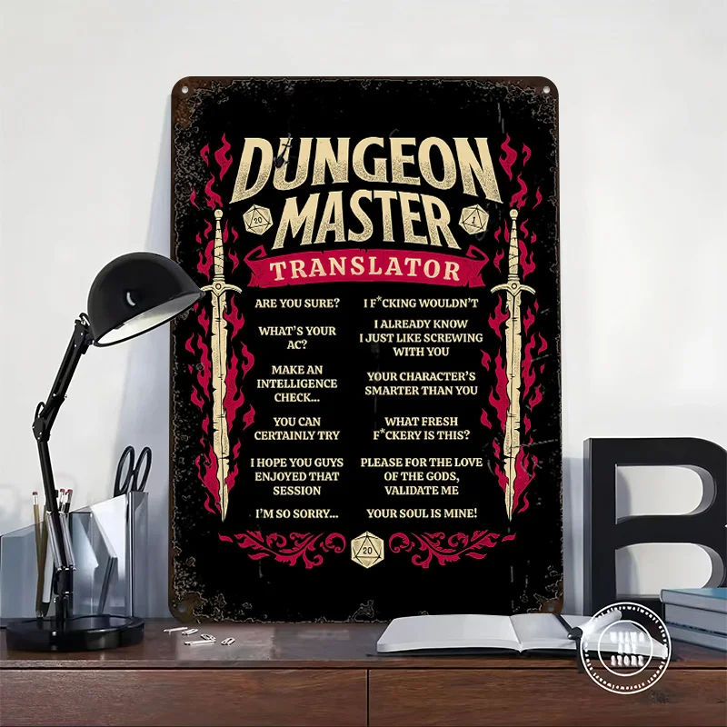 Dungeon Master Translator Poster Customized Wall Art Vintage Metal Signs Retro Tin Plaque for Man Cave Gaming Room Decoration