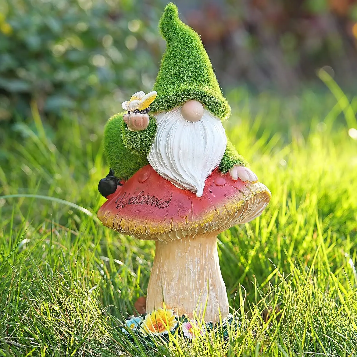 New Elf Elderly Fun Mushroom Statue Ornament Light Outdoor Solar Courtyard Lawn Decoration Dwarf Garden Statue Light